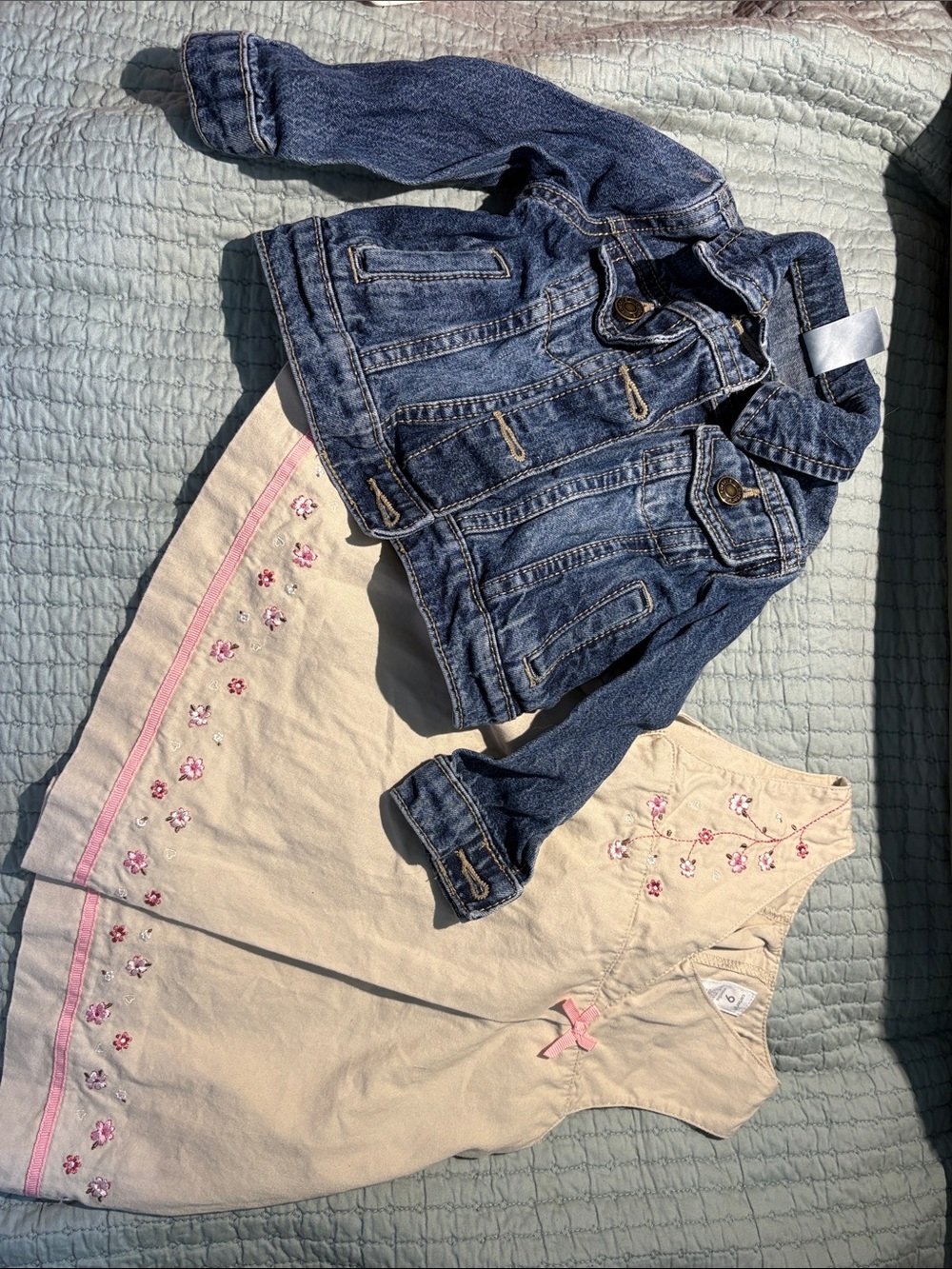 Carters 9 month dress and 12 month denim jean jacket